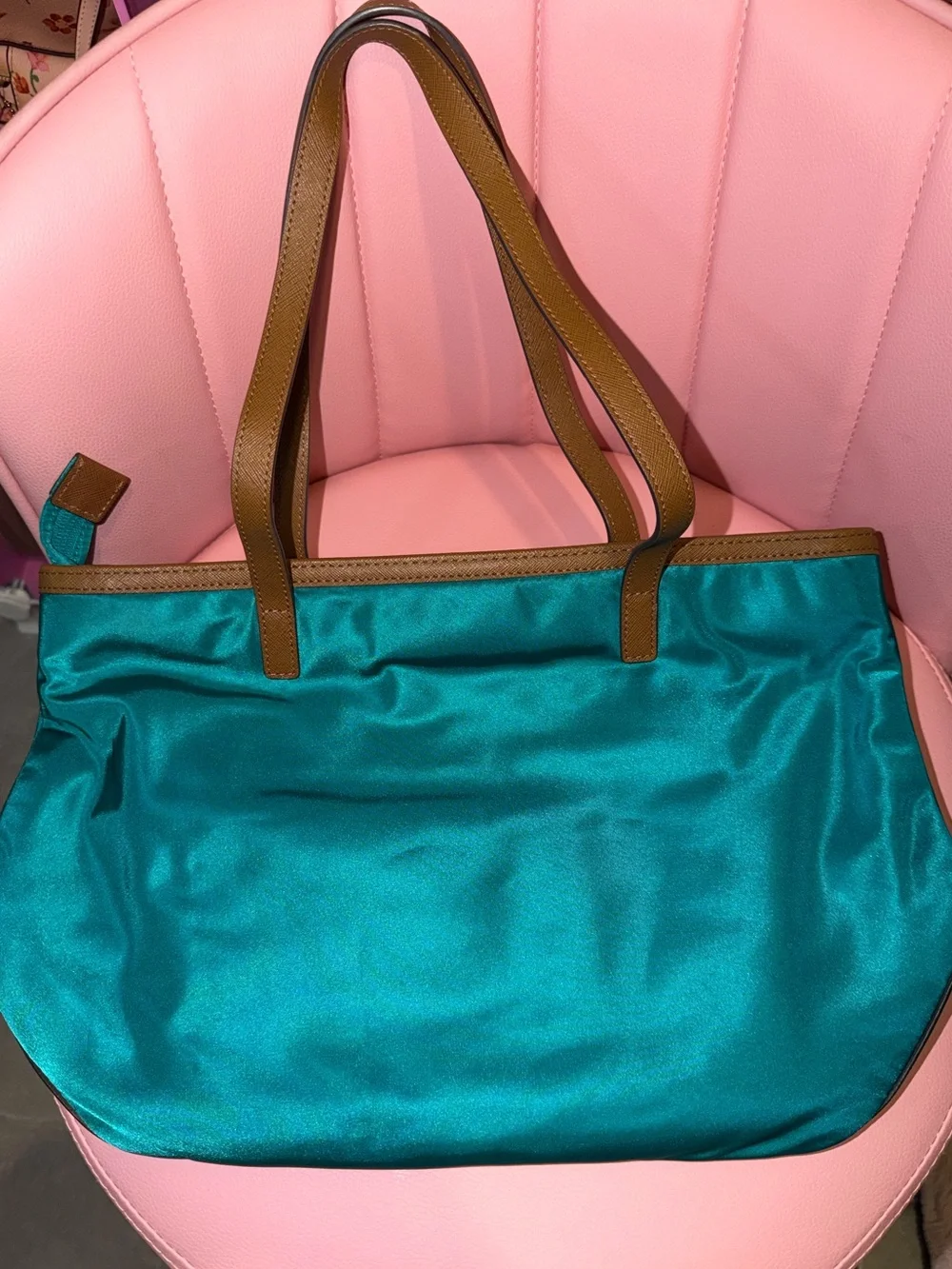 2 Michael Kors Nylon Totes- One Tan Trim and Teal & One Black Trim & Charcoal